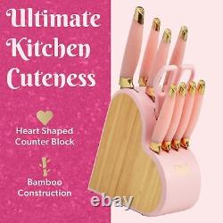 10-Piece Heart-Shaped Stainless Steel Knife Block Set Pink