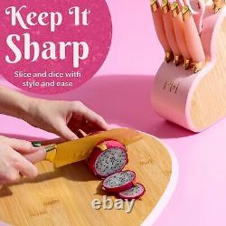 10-Piece Heart-Shaped Stainless Steel Knife Block Set Pink