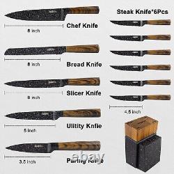 12-Piece Kitchen Knife Set with Storage Block High Carbon German Stainless Steel