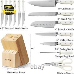 14 Pieces Knife Set with Wooden Block Stainless Steel Knives Dishwasher Safe wit