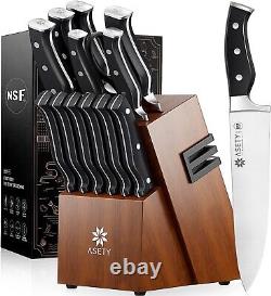 15 PCS Kitchen Knife Set with Built-in Knife Sharpener Block German Stainless