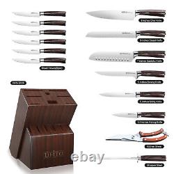 15-Piece Kitchen Knife Set with Block Wooden Stainless Steel Professional Gift