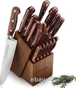 15-pcs Emojoy Kitchen Knife Set with Block Premium Kitchen Knives Heavy