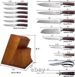 16-Piece Kitchen Knife Set With Wooden Block Germany High Carbon Stainless Steel