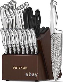 21 Pieces Kitchen Knife Set with Block, Built-in Knife Sharpener German Stainles