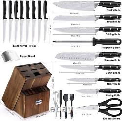 23 Pcs Kitchen Knife Set with Block Sharpener Rod High Carbon Stainless Steel