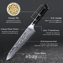 5Pcs TURWHO Kitchen Chef Knives Japanese VG10 Damascus Steel + Knife Block Set