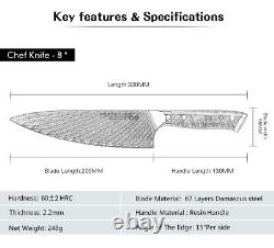 6Pcs TURWHO Cleaver Kitchen Knife Japan VG10 Damascus Steel Chef Knife Block Set