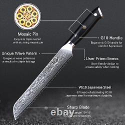 6Pcs TURWHO Kitchen Knife Japanese VG10 Damascus Steel Chef Knives + Knife Block