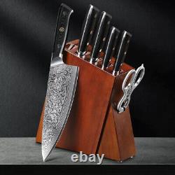 7Pcs Japanese Cooking Chef Knife VG10 Damascus Steel Kitchen Knife Block Set
