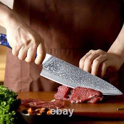 7Pcs TURWHO Chef Knife Block Japan VG10 Damascus Steel Kitchen Slicing Knife Set