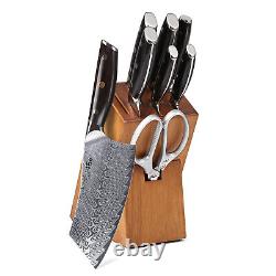 9Pcs TURWHO Kitchen Knife Block Set Japanese VG10 Damascus Steel Knife Sharpener