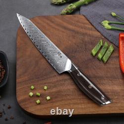 9Pcs TURWHO Kitchen Knife Block Set Japanese VG10 Damascus Steel Knife Sharpener