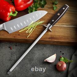 9x TURWHO Kitchen Knife Block Set German Steel Santoku Chef Knife Sharpener Set