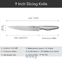 9x TURWHO Kitchen Knife Block Set German Steel Santoku Chef Knife Sharpener Set