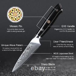 9x TURWHO Kitchen Knife Block Set Japan VG10 Damascus Steel Knife Sharpener Rod