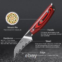 9x TURWHO Kitchen Knife Block Set Japan VG10 Damascus Steel Knife Sharpening Red