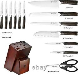 BRODARK 15-Piece German Steel Knife Set with Block & Sharpener