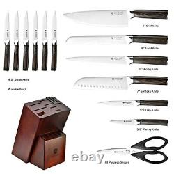 BRODARK Kitchen Knife Set with Block Food Grade 15 Pcs German Stainless Steel