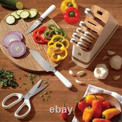 Beautiful 12-piece Forged Kitchen Knife Set in White with Wood Storage Block, by