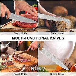 Black Knife Set, Kitchen Knife Set with Block, Stainless Steel, Ergonomic Handle