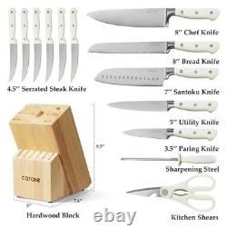 CAROTE 14 Pieces Knife Set with Wooden Block Stainless Steel Knives Dishwasher