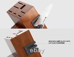 Chef Knife Set with Block and Sharpener German Stainless Steel (15 Pieces)