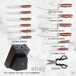 Copper Knife Set with Block 14 PC Self Sharpening Knife Block Set Rose Go