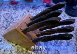 Cutco 1758 Steak Knife Set Of 6 With Wood Storage Block Rare Orange Brown Swirl
