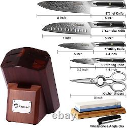 Damascus Knives Set with Block, 7PCS Kitchen Chef Knife Kitchen Cooking Cutlery