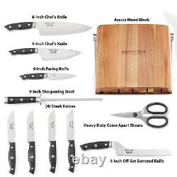 Ergo Chef Knife Block Set 11pc Pro Series 2.0 Forged Knives Acacia Wood Block