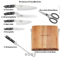 Ergo Chef Pro Series 2.0 Knife Block Set 7pc Knife Set with Acacia Wood Block