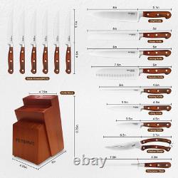 FETERVIC Knife Block Set, 16 Pieces Kitchen Knife Set with Block, Stainless Stee