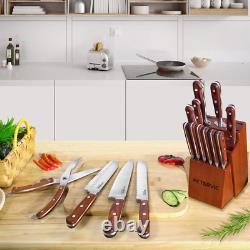 FETERVIC Knife Block Set, 16 Pieces Kitchen Knife Set with Block, Stainless Stee