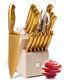 Gold Knife Set For Kitchen With Block And Sharpener 14 Piece Razor Sharp Ti