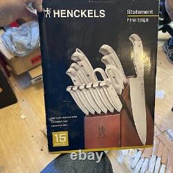 HENCKELS Statement Razor-Sharp 15-Piece White Handle Knife Set with Block, Ge