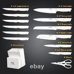 HUNTER. DUAL Knife Set 15 Pc Kitchen Knife Set with Block Self Sharpening White