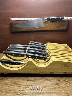 Kitchen Knife Set, 14 Pieces Damascus Knife Block Sets with Bambooorganizer#1024