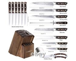 Kitchen Knife Set, 16-Piece Knife Set with Built-in Sharpener and Wooden Block