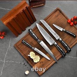 Klaus Meyer Argos Damascus Steel 6 Piece Knife Set with Solid Ashtree Wood Block