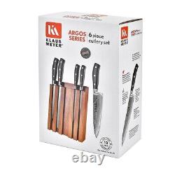 Klaus Meyer Argos Damascus Steel 6 Piece Knife Set with Solid Ashtree Wood Block