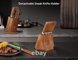 Knife Block Set, 15 Pieces Knife Sets With Magnetic Detachable Knife Holder