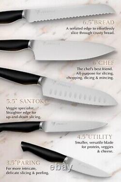 Knife Block Set 5 Piece Knives Set Black Wood Block Kitchen Luxury Gift Set