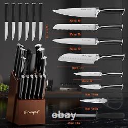 Knife Set, 15 Piece Kitchen Knife Set with Block Wooden, German Stainless Steel