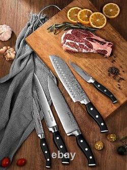 Knife Set, 15-Piece Kitchen Knife Set with Block Wooden German Stainless Steel