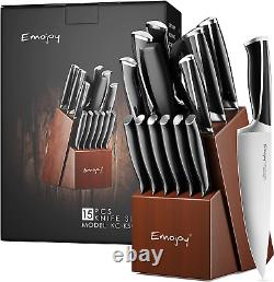 Knife Set, 15 Piece Kitchen Knife Set with Block Wooden, German Stainless Steel
