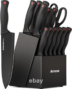 Knife Set, Astercook 15 Pieces Knife Sets for Kitchen with Block, Dishwasher