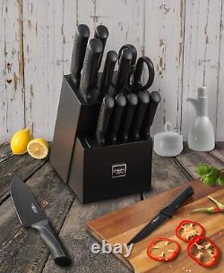 Knife Set Black Knife Set for Kitchen Block Self Sharpening Dishwasher Safe15 Pc
