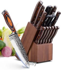 Knife Set, Kitchen Knife Set with Block, 15 Piece Ultra-Sharp Knife Set with Sh