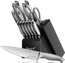 Knife Set with Block, 15 Pieces Kitchen Knife Set with Built-In Sharpener, Germa